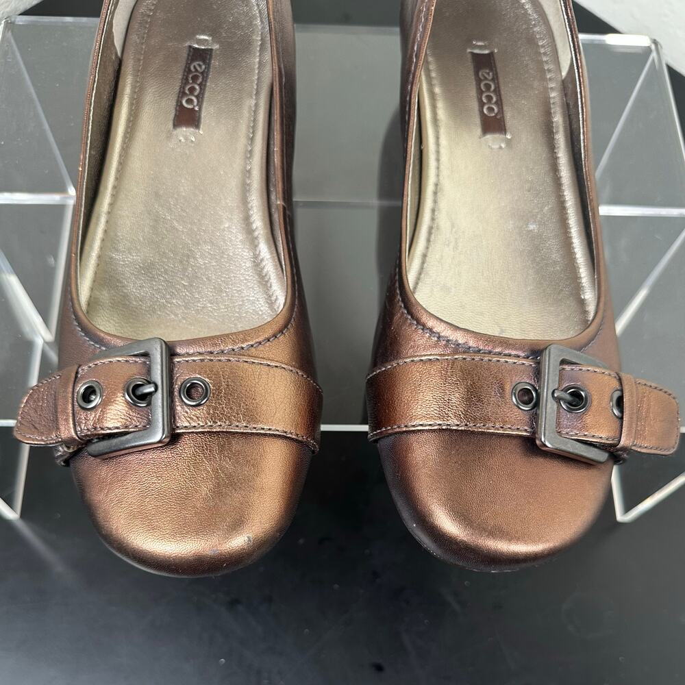 ECCO Women Metallic Bronze Leather Buckle Ballet Flats Size 7.5 EU 38 - Picture 6 of 12